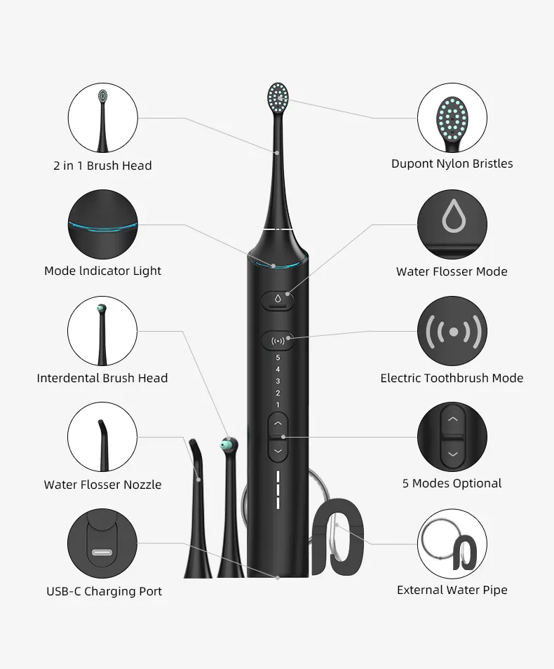 Cordless Water Flosser Electric Toothbrush 2 in 1 TF01C