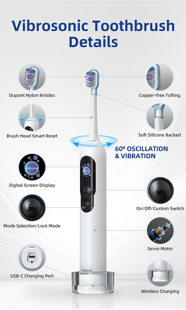 Custom Vibrosonic Tooth Brush Smart Sonic Electric Toothbrush LED Intelligent Display Digital Screen Toothbrush for Adults