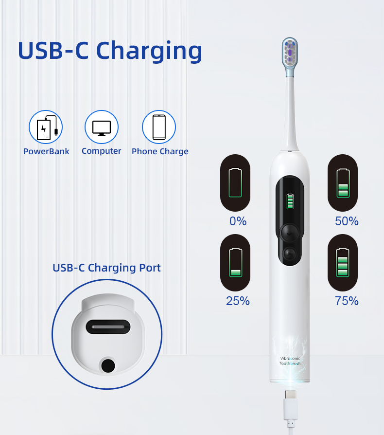 Vibrosonic Toothbrush Sweep Wave Rechargeable Adults Smart Sonic Electric Toothbrush with Digital Screen