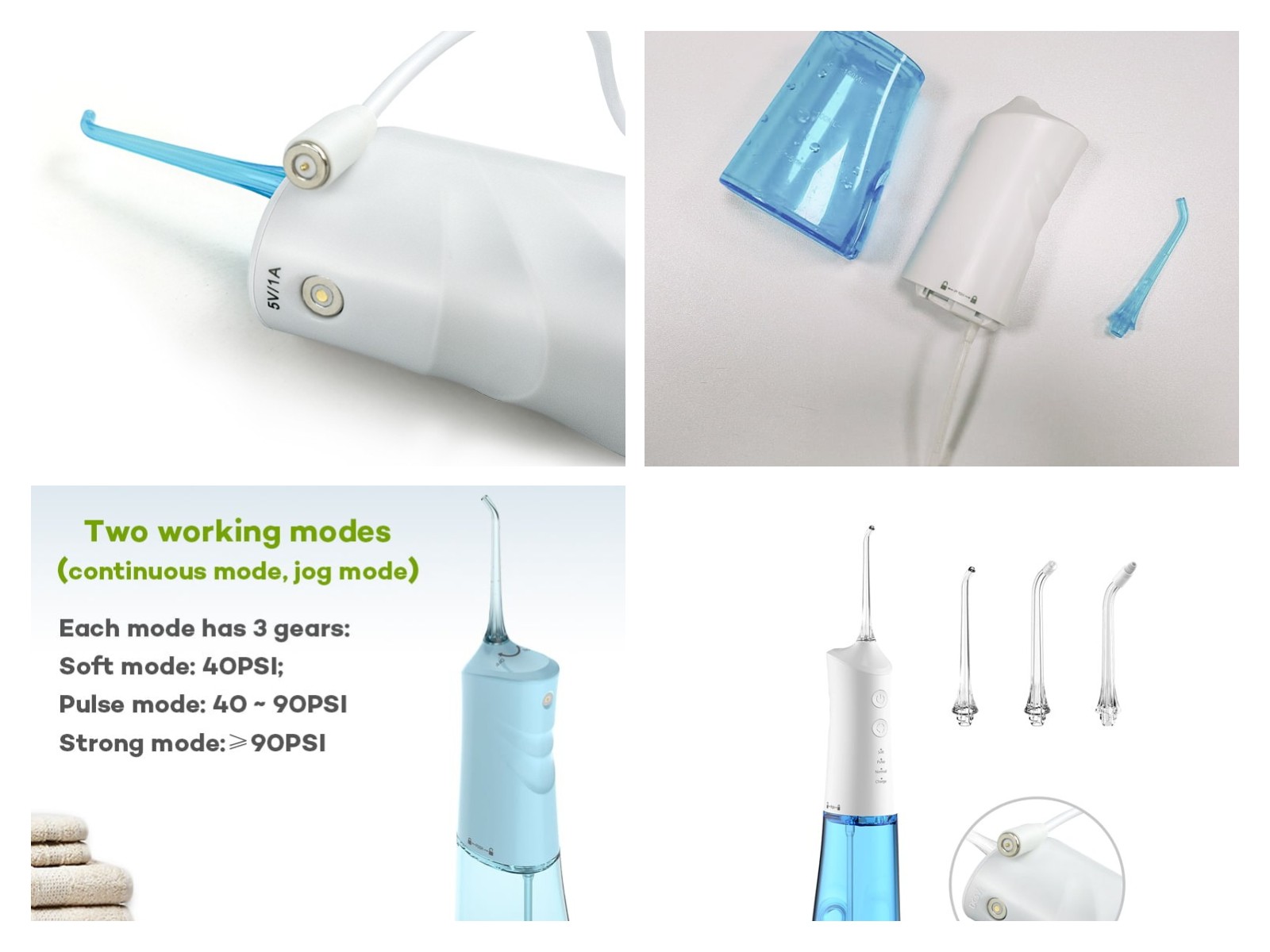 Flosser / irrigador oral portátiles recargables del agua del USB de 6 modos para la venta al por mayor y el OEM